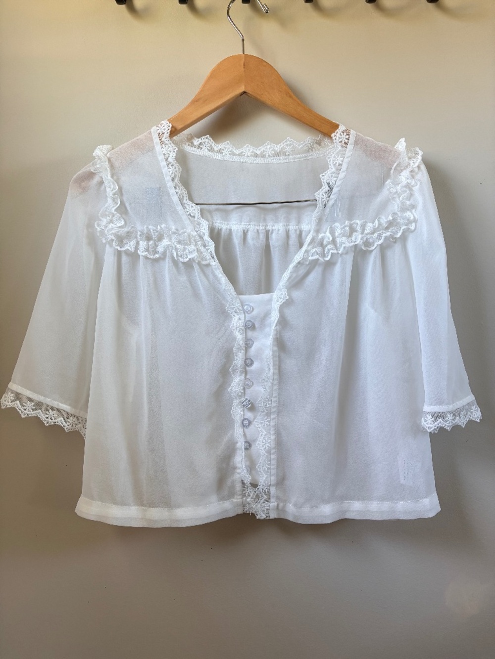 White Sheer Lace Half Sleeve Top